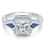 14k White/pink Gold Blush Semi-Mount Engagement Ring with Sapphire Side Stones
