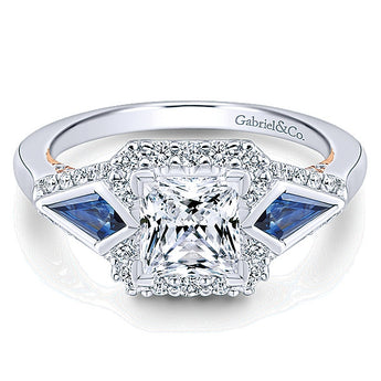 14k White/pink Gold Blush Semi-Mount Engagement Ring with Sapphire Side Stones
