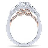 14k White/pink Gold Blush Semi-Mount Engagement Ring with Sapphire Side Stones