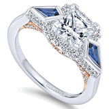 14k White/pink Gold Blush Semi-Mount Engagement Ring with Sapphire Side Stones