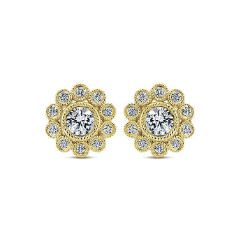 14k Yellow Gold Floral Stud