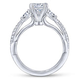 ER13900C4W44JJ / 14k White Gold Cushion Cut 3 Stones Diamond Engagement Ring