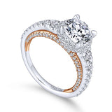 18k White/Rose Gold Round Double Halo Diamond Engagement Ring