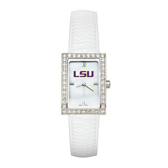 LOUISIANA STATE UNIV LADIES ALLURE WATCH WHITE LEATHER STRAP