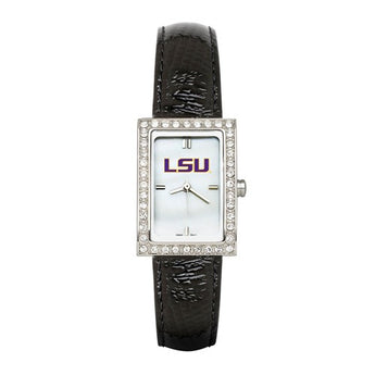 LOUISIANA STATE UNIV LADIES ALLURE WATCH BLACK LEATHER STRAP