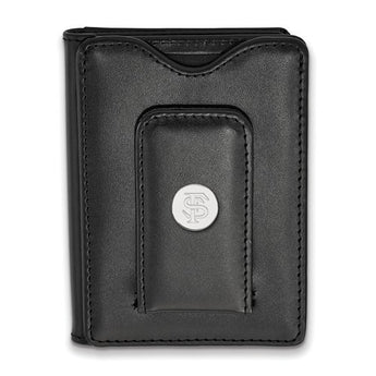 Sterling Silver LogoArt Florida State University Black Leather Wallet
