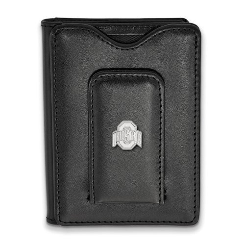 Sterling Silver LogoArt Ohio State University Black Leather Wallet