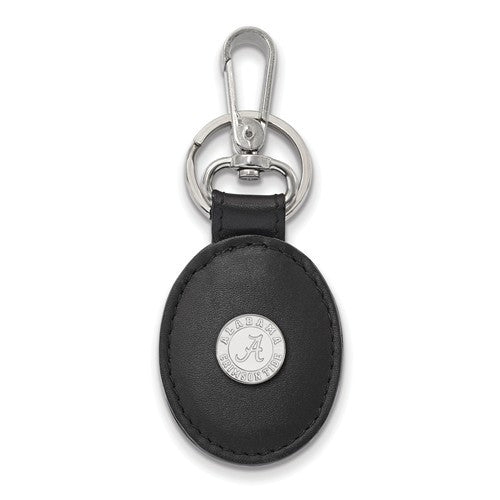 Sterling Silver LogoArt University of Alabama Black Leather Oval Key Chain