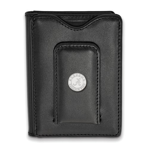Sterling Silver LogoArt University of Alabama Black Leather Wallet