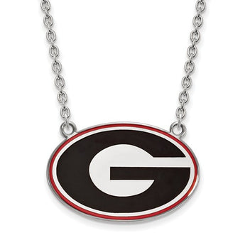 Sterling Silver LogoArt U of Georgia Large Enamel Pendant w/Necklace