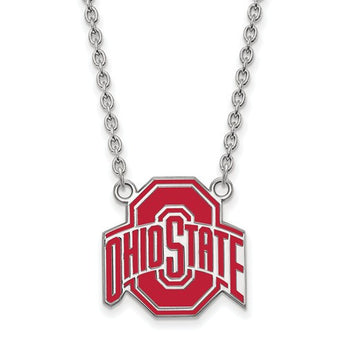 Sterling Silver LogoArt Ohio State University Large Enamel Pendant w/Necklace