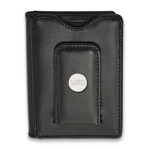 Sterling Silver LogoArt Louisiana State University Black Leather Wallet
