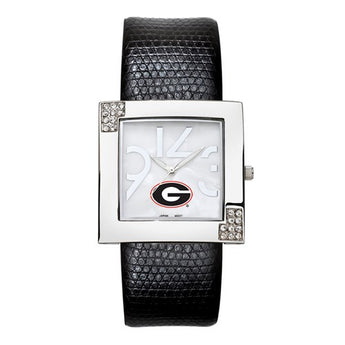 UNIV OF GEORGIA CHROME LADIES GLAMOUR WATCH LEATHER STRAP