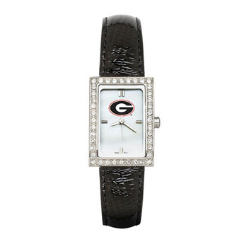UNIV OF GEORGIA LADIES ALLURE WATCH BLACK LEATHER STRAP