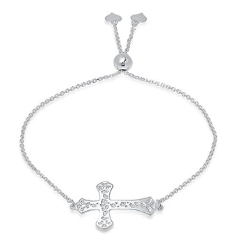 Ladies Sterling Silver Cross Bolo Bracelet/XBR-123-SS