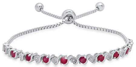 Ladies Sterling Silver Genuine Ruby/Diamond Accent Bolo Bracelet/XBR-119-R-SS