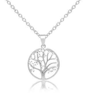 Ladies Sterling Silver CZ Tree Of Life Pendant With 18