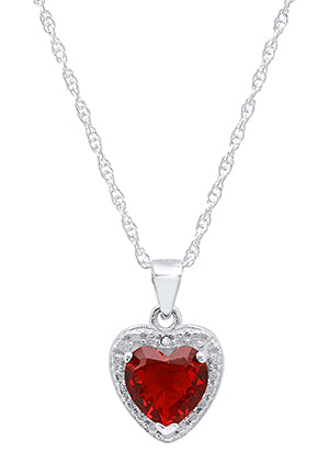 Ladies Sterling Silver Heart Lab Created Ruby/Diamond Pendant With 18
