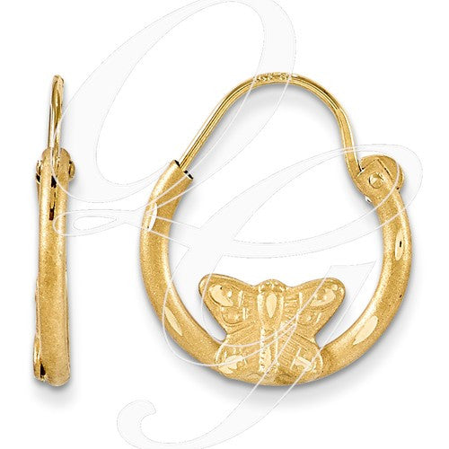 14k Madi K Wire Diamond Cut Butterfly Hoop Earrings