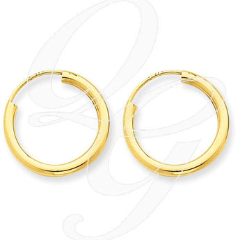 14k Polished Round Endless 2mm Hoop Earrings