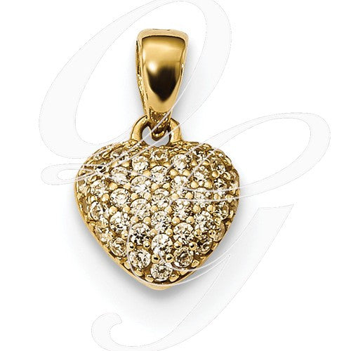 14k Gold Polished Pavé CZ Heart Pendant