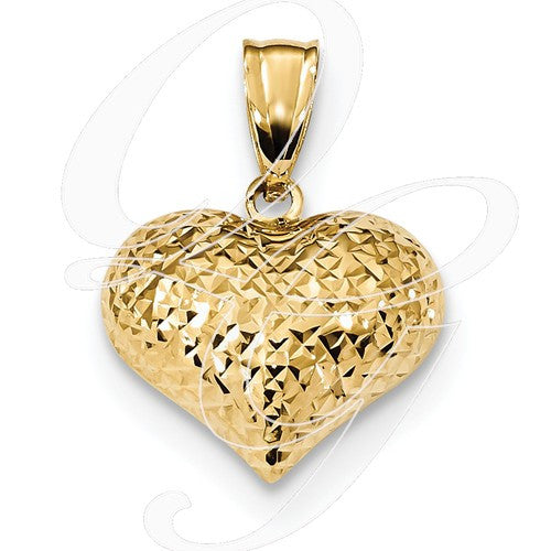 14k Polished Diamond-Cut Puffed Heart Pendant