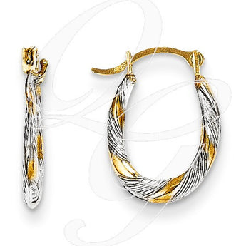 14K & Rhodium Diamond Cut Oval Hoop Earrings