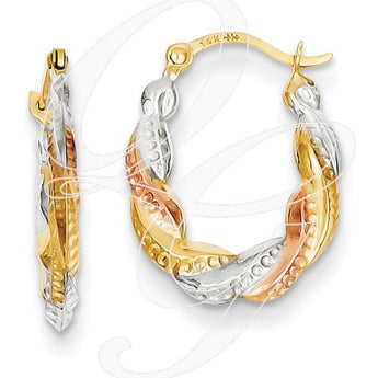 14K Tri-Color Madi K Hollow Scalloped Hoop Earrings