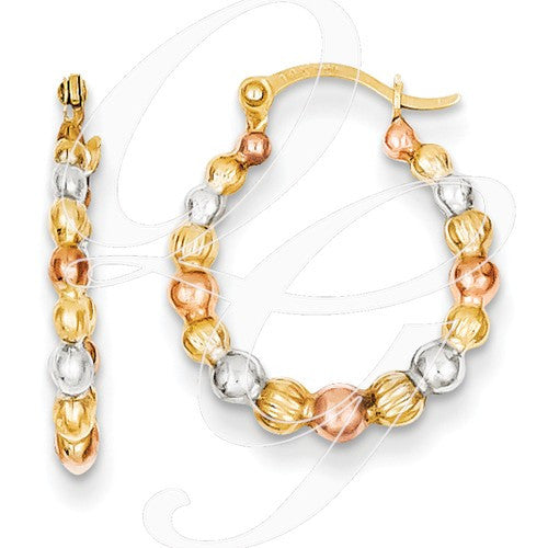 14K Tri-Color Madi K Beaded Hoop Earrings