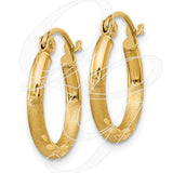 14k Satin & Diamond-Cut 2mm Round Tube Hoop Earrings