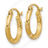 14k Satin & Diamond-Cut 2mm Round Tube Hoop Earrings