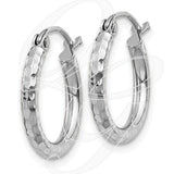 14k White Gold Diamond-Cut 2mm Round Tube Hoop Earrings