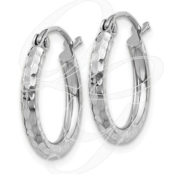 14k White Gold Diamond-Cut 2mm Round Tube Hoop Earrings