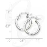 14k White Gold Diamond-Cut 2mm Round Tube Hoop Earrings