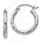 14k White Gold Diamond-Cut 2mm Round Tube Hoop Earrings