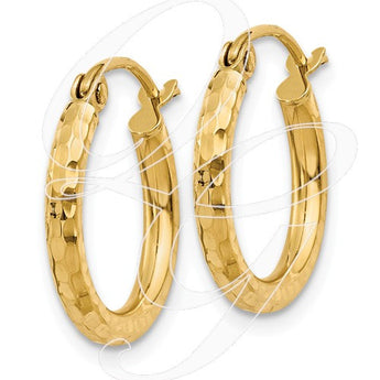 14k Diamond-Cut 2mm Round Tube Hoop Earrings