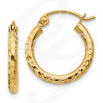 14k Diamond-Cut 2mm Round Tube Hoop Earrings