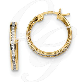 14K CZ 2.25mm Hoop Earrings