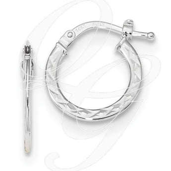 14k White Gold D/C And Polished Hoop Earrings