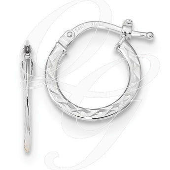 14k White Gold D/C And Polished Hoop Earrings