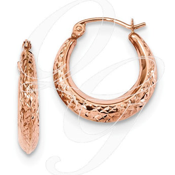 14K Rose Gold Textured Hollow Hoop Earrings
