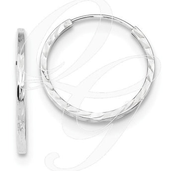 14k White Gold Diamond-Cut Square Tube Endless Hoop Earrings