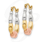 14k White & Rose Rhodium Polished & Textured Hoop Earrings