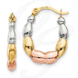 14k White & Rose Rhodium Polished & Textured Hoop Earrings