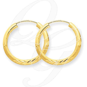 14k 2mm Satin Diamond-Cut Endless Hoop Earrings