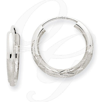 14k White Gold 2mm Diamond-Cut Endless Hoop Earrings